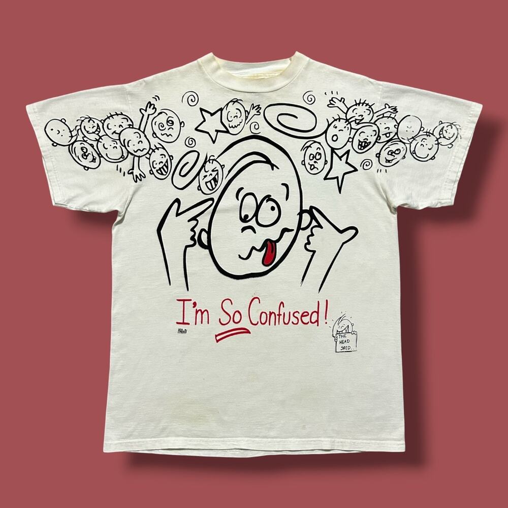 Vintage 90s The Head Said Shirt Confused Graphic Tee White Mens Large